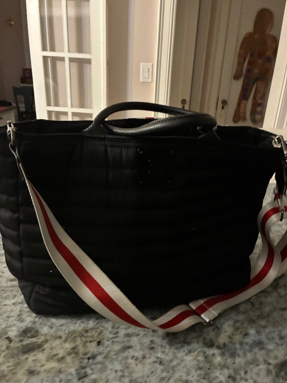 Think Royln black quilted nylon tote handbag